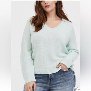 Torrid 2 Womens 2X Mint Green Crochet Knit Vneck Pullover Sweater
